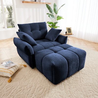DOMETOUR Ergonomic Single Seater Sofa with Ottoman, High-Resilience Cushions, Easy Assembly Lounge Chair for Living Room, Office, Blue