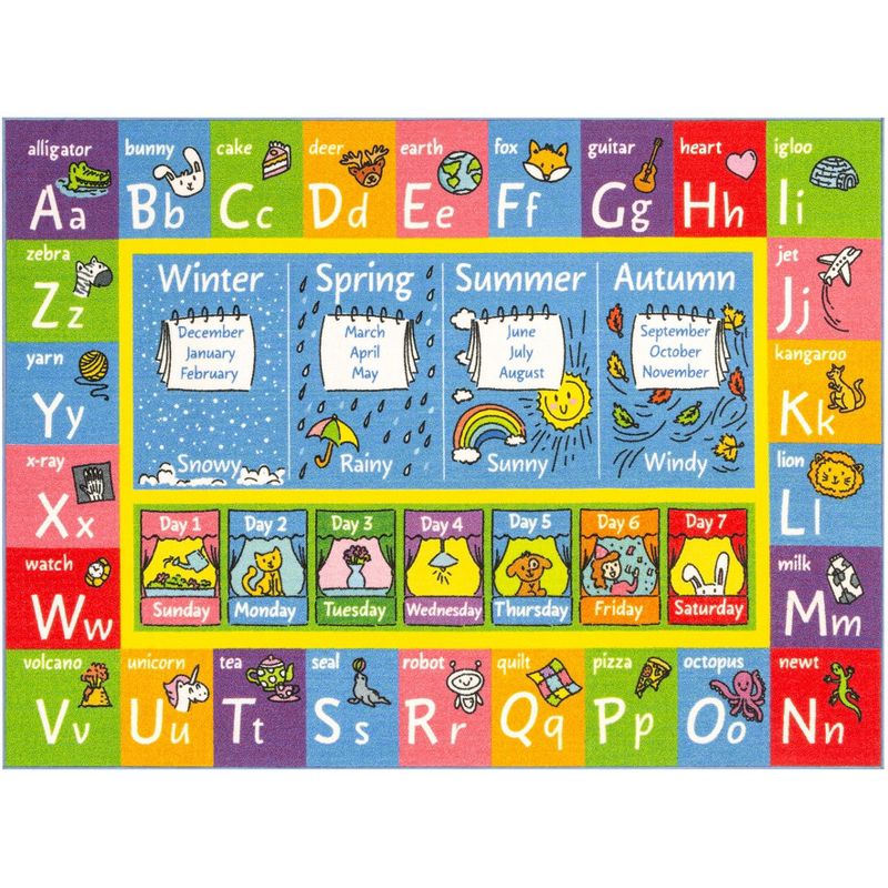 KC CUBS Boy & Girl Kids ABC Alphabet, Seasons, Months & Days Educational Learning & Fun Game Play Nursery Bedroom Classroom Rug Carpet, 1 of 11