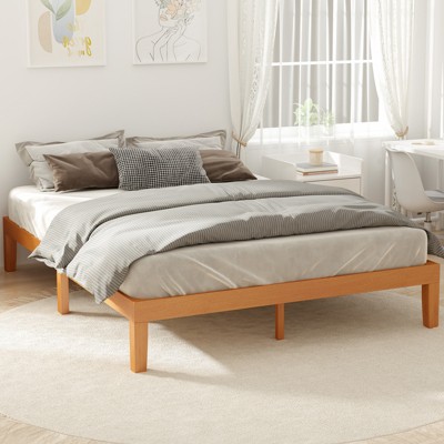 GDFStudio Norris Minimalist 12"H Natural Pine Wood Bed Frame