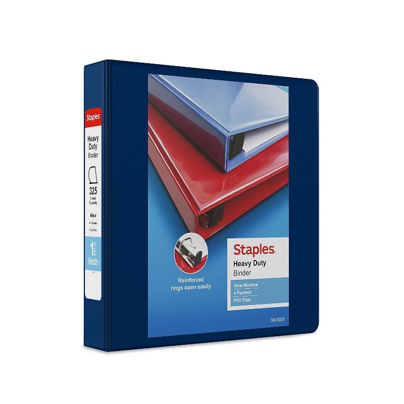 Staples Heavy-Duty 1.5" 3-Ring View Binder Blue (24675-US) 82687, 1 of 8
