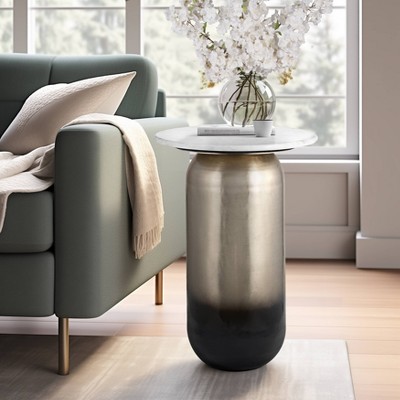 Gold and White Marble Top Round Metal Side Table
