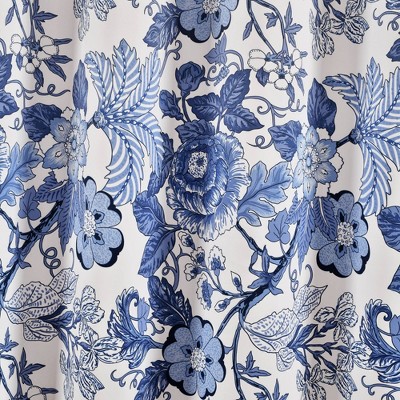 Navy and White Floral Blackout Polyester Curtain Panels