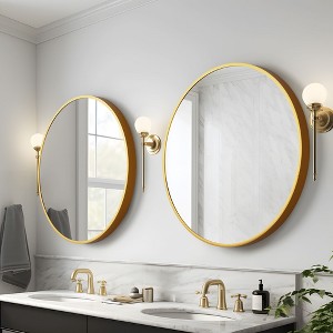 1-Piece 31 inch Black Aluminum Alloy Fine Edged Circular Hanging Mirror Frame Wall Mirror - 1 of 4