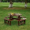 NicBex Outdoor Dining Table Set Round Picnic Table with Umbrella Hole & Built-in Benches,Patio Table Set for Garden, Backyard, Porch - 2 of 4