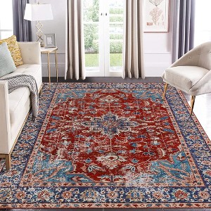 Washable Rug Traditional Oriental Rugs Soft Indoor Low Pile Carpet for Living Room Bedroom Dining - 1 of 4