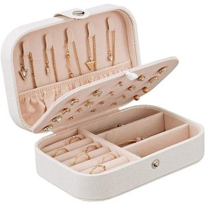 HTUTWOO Small Portable Jewelry Organizer, Double Layer PU Leather Mini Jewelry Holder Gift Box for Girls Women - 1 of 4
