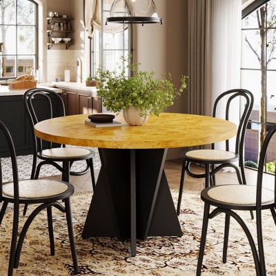 WOWLIVE 47.2" Round Wood Dining Table for 4-6 People, Modern Kitchen Table with Cross Pedestal Base