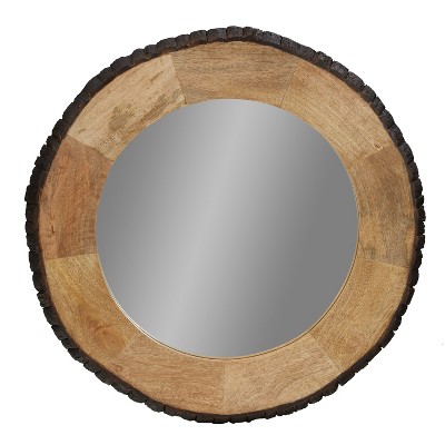 River of Goods 30.5" Ashley Wood and Glass Wall Mirror: Rustic Round, No Assembly, Mango Frame