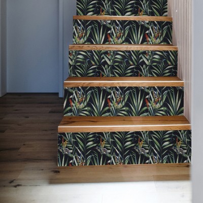 Tropical Birds Black and Green Peel and Stick Wallpaper