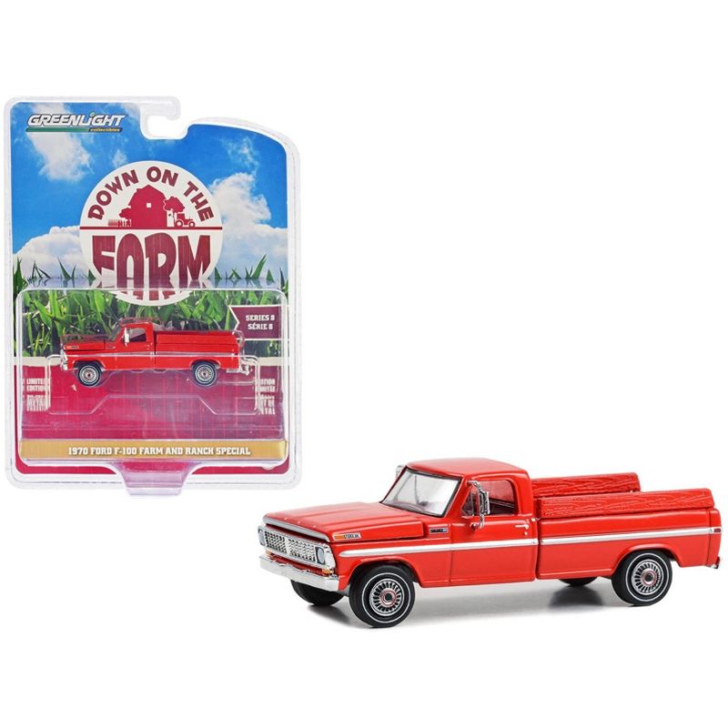 1970 Ford F-100 Truck "Farm & Ranch Special" Candy Apple Red w/Side Cargo Boards 1/64 Diecast Model by Greenlight, 1 of 4