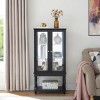 TiramisuBest Curio Cabinet Lighted Curio Display Cabinet with Open Storage Space,Solid Wood Legs and adjustable Shelves - 2 of 4