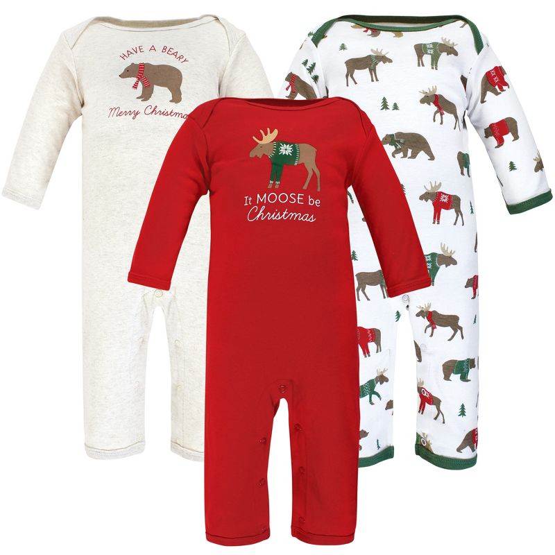 Hudson Baby Infant Boy Cotton Coveralls, Moose Be Christmas, 1 of 7
