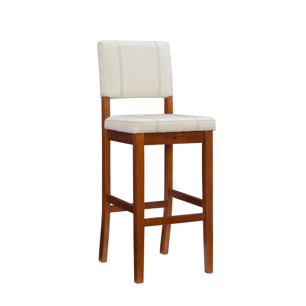 Milano Padded Back and Seat Faux Leather Barstool Upholstered Seat and Back Light Cream - Linon