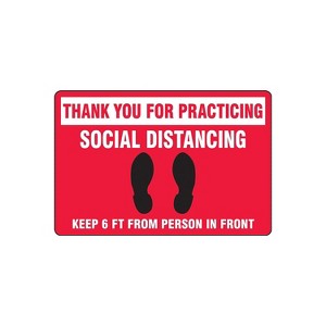 Accuform Slip-Gard Floor Decal "Thank You for Practicing Social Distancing " Vinyl 12" x  18" Red - 1 of 1