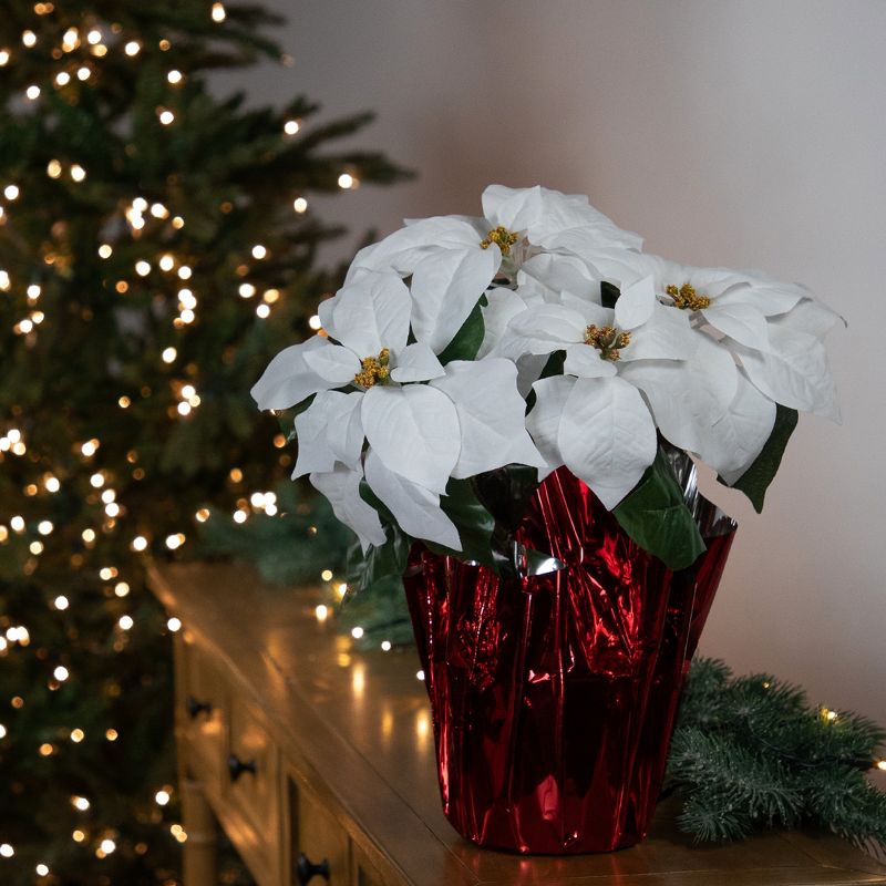 Northlight 14.5" White Artificial Christmas Poinsettia with Red Wrapped Base, 2 of 7
