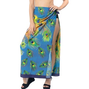 HAPPY BAY Women's Beachwear Summer Bikini Wraps Beach Wrap Swimwear Sarong Swim Cover Up Skirt Pareo Coverups for Women One Size Blue, Leaf - 1 of 4