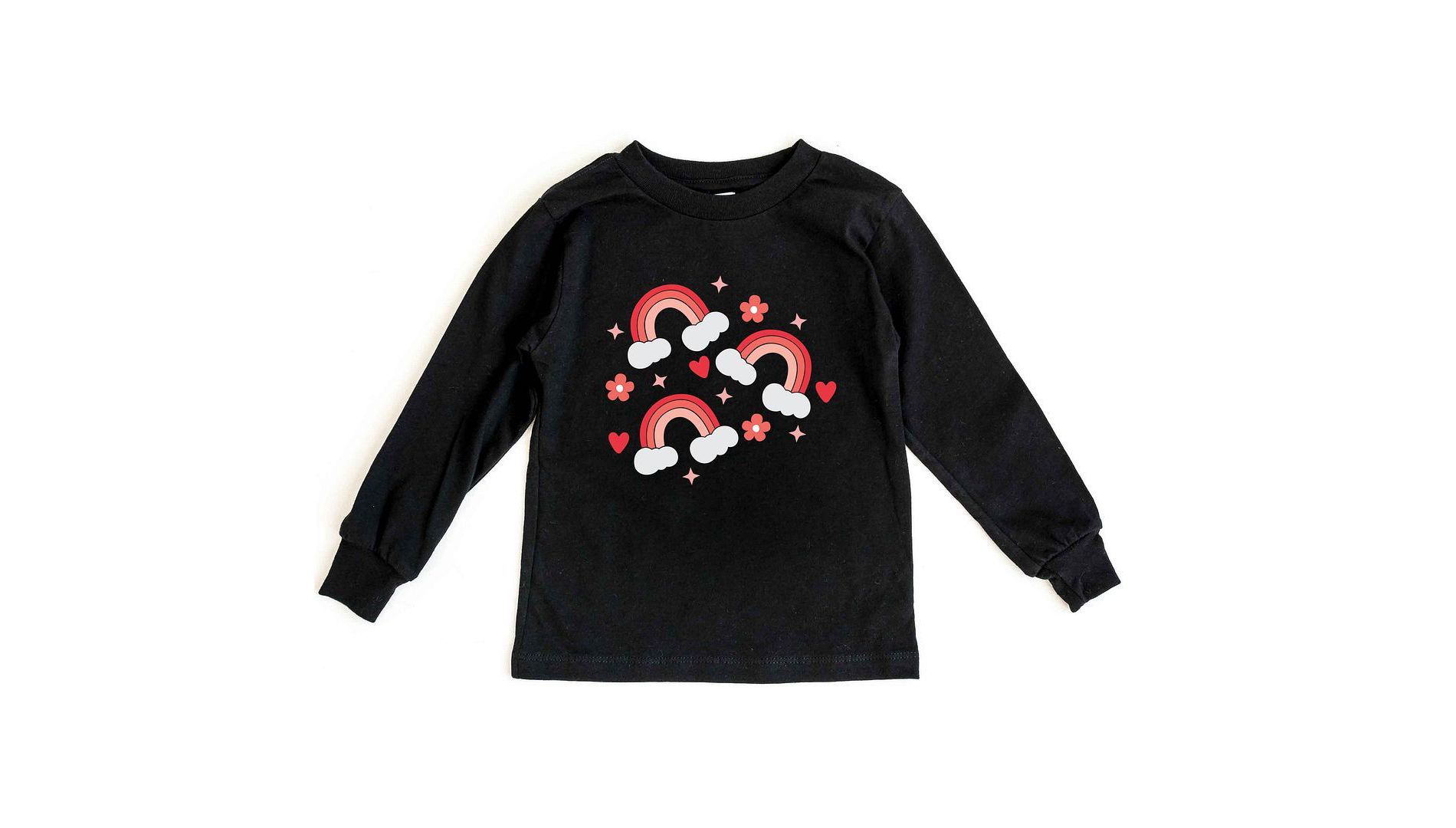 The Juniper Shop Valentine Rainbow Youth Long Sleeve Tee - S - Black