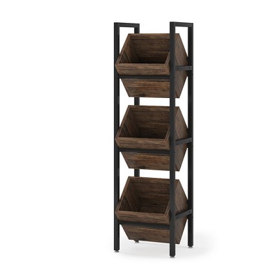 Lirago Brown Powder Coated Metal and Particle Board 3-Tier Wine Rack 14.6x11.8x51.2 Inch Freestanding Storage