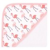 Hudson Baby Infant Girl Cotton Rich Hooded Towels, Coral Flamingo, One Size - 3 of 4
