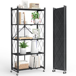 HONGGE Foldable 5-Tier Storage Shelves Tool-Free Steel Shelving Rack with Lockable Casters for Easy Storage - 1 of 4