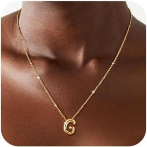 Sterling Silver Balloon Letter Necklace Satellite Bead Chain Personalized Gift - 1 of 4