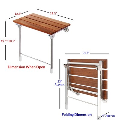 Foldable 21.5" Teak Wood Shower Seat Bench with Chrome Legs