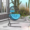 Tangkula Hanging Hammock Chair Egg Swing Chair w/ Blue Cushion Pillow Stand - 3 of 4
