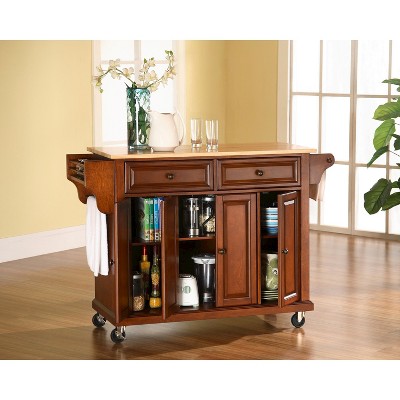 Cherry Granite Top Kitchen Cart with Spice Rack and Storage