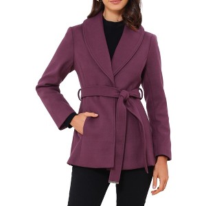 INSPIRE CHIC Women's Winter Single Breasted Shawl Collar Outerwear Pea Trench Coats with Belt - 1 of 4