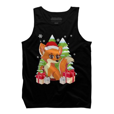 Men's Design By Humans Fox Santa Hat Christmas T Shirt By thebeardstudio Tank Top