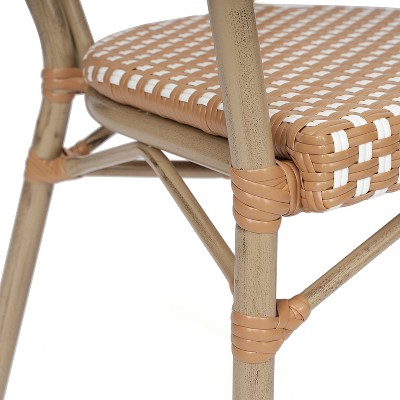 Natural & White Wicker Rattan Outdoor Bistro Chair with Arms