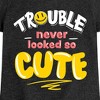 Girls' - Instant Message - Trouble Never Looked So Cute Fitted Short Sleeve Graphic T-Shirt - 2 of 4