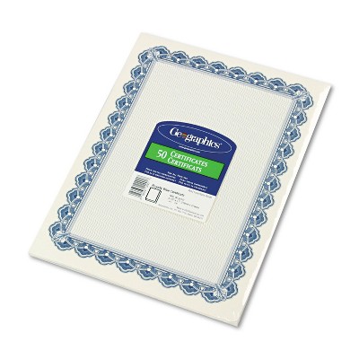 Geographics Parchment Paper Certificates 8-1/2 x 11 Blue Royalty Border 50/Pack 22901