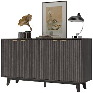 Fluted Sideboard Buffet Cabinet, 55" Coffee Bar Cabinet with 4 Doors, 2 Adjustable Shelves, 5 Wood Legs - 1 of 4