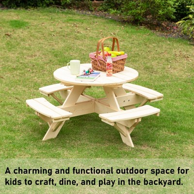 Natural Wood Round Kids Picnic Table with Benches