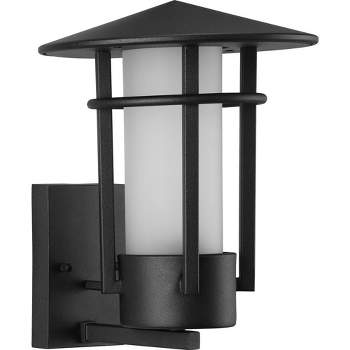 Progress Lighting Exton 1-Light Textured Black Outdoor Wall Lantern with Etched Glass Shade