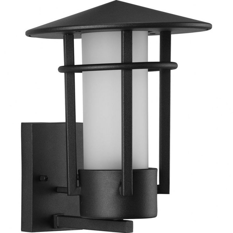Progress Lighting Exton 1-Light Textured Black Outdoor Wall Lantern with Etched Glass Shade, 1 of 3
