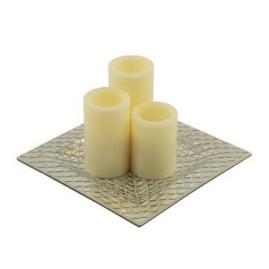Pacific Accents Pandora Mosaic Tray With 3 Ivory Wax Flameless Pillar Candles - Contemporary Style - 1 of 1