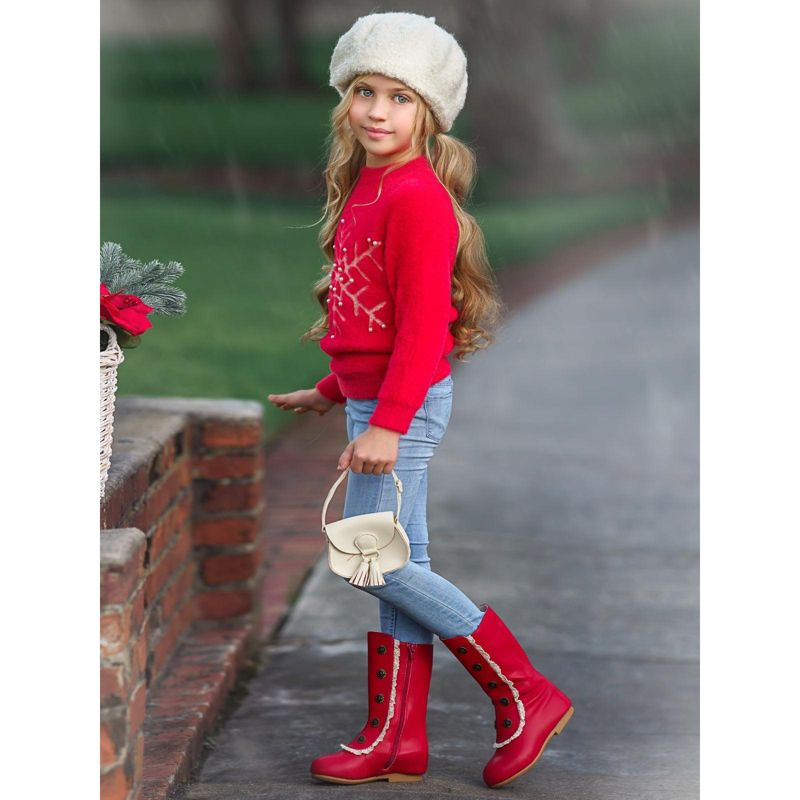 Girls Snowflake & Pearls Fuzzy Holiday Sweater - Mia Belle Girls, 5 of 7
