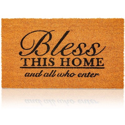 Juvale Blessed Welcome Home Front Door Mat, Natural Coir Rug for Entrance, 1'4"x2'4"
