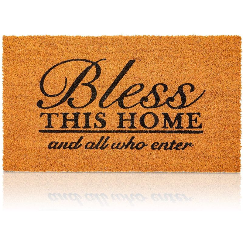 Juvale Blessed Welcome Home Front Door Mat, Natural Coir Rug for Entrance, 1'4"x2'4", 1 of 9
