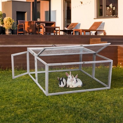 DOMETOUR Folding Rabbit Hutch with Roosting Bar, Wood Collapsible Guinea Chick Run, Outdoor Bunny Cage, Portable