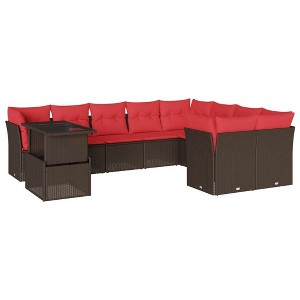 vidaXL 10 Piece Garden Sofa Set with Cushions Poly Rattan - Brown - 1 of 4