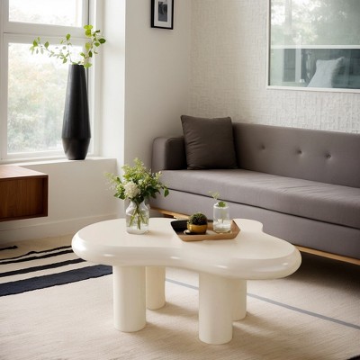 Hommoo Cloud-Shaped Coffee Table, Modern Center Table with 4 Solid Legs