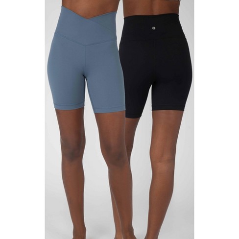 90 Degree By Reflex Womens 2 Pack Lux Crossover High Waist 7 Bike Short -  China Blue/black - Medium : Target