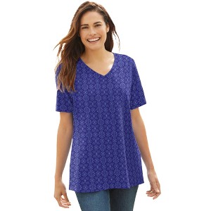 Woman Within Perfect Printed Short-Sleeve V-Neck Tee - 1 of 4