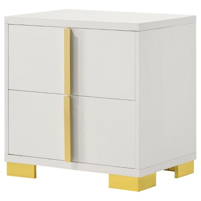 White and Gold Modern 2-Drawer Nightstand