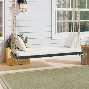 CAVINAS Wooden Outdoor Swing Chairs with Cushion and Pillows,Hanging Porch Swing for Garden,Backyard,Lawn - 1 of 4
