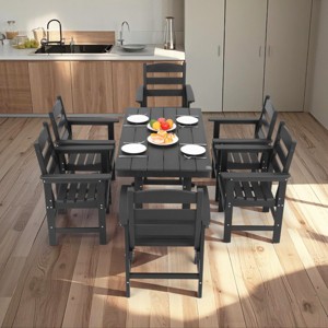 Outdoor Patio Dining Set, Dining Table with Umbrella Hole, 7 Pcs Dining Set with Chairs and Table, Dining Set with Steel Frame-Coolbibila - 1 of 4