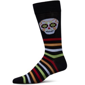 Memoi Men's Striped Skull Rayon From Bamboo Crew Socks Black 10-13 - 1 of 3